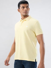 Men Spykar Yellow Textured Regular Fit T-Shirt