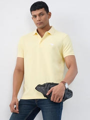 Men Spykar Yellow Textured Regular Fit T-Shirt