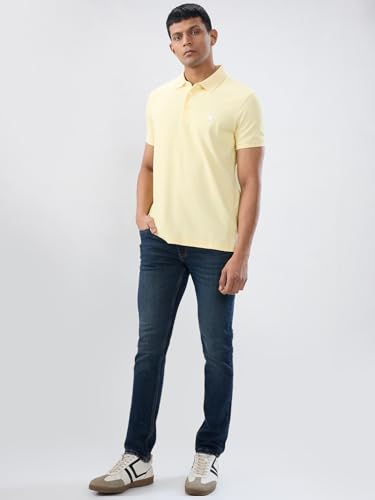 Men Spykar Yellow Textured Regular Fit T-Shirt