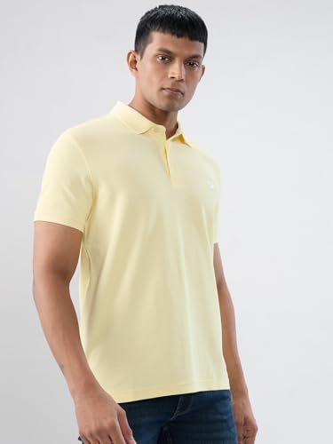 Men Spykar Yellow Textured Regular Fit T-Shirt