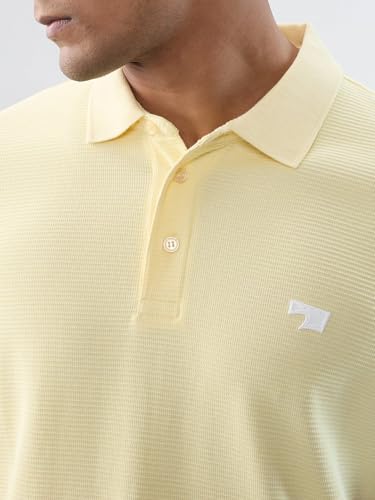 Men Spykar Yellow Textured Regular Fit T-Shirt