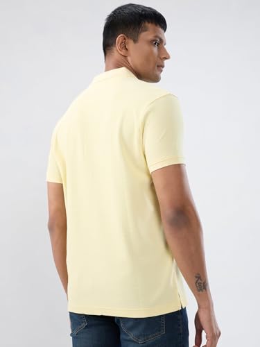 Men Spykar Yellow Textured Regular Fit T-Shirt