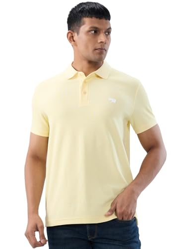 Men Spykar Yellow Textured Regular Fit T-Shirt