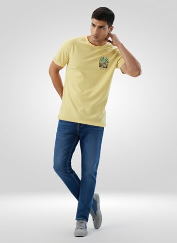 Men Spykar Yellow Graphic Regular Fit T-Shirt