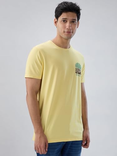 Men Spykar Yellow Graphic Regular Fit T-Shirt