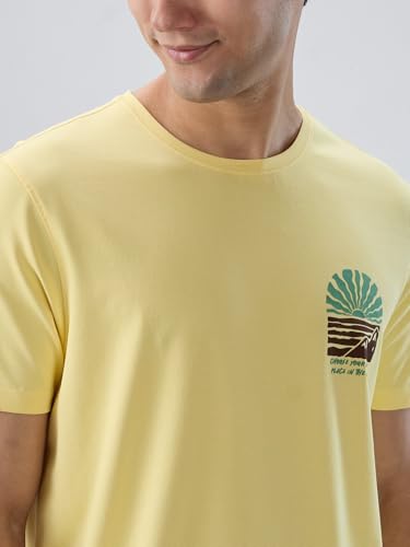 Men Spykar Yellow Graphic Regular Fit T-Shirt