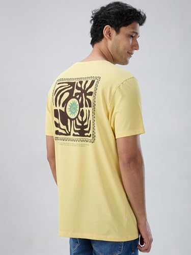Men Spykar Yellow Graphic Regular Fit T-Shirt