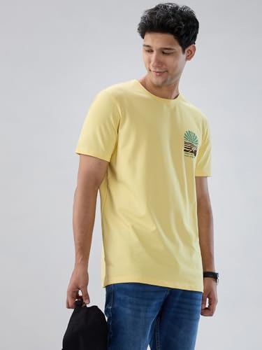 Men Spykar Yellow Graphic Regular Fit T-Shirt