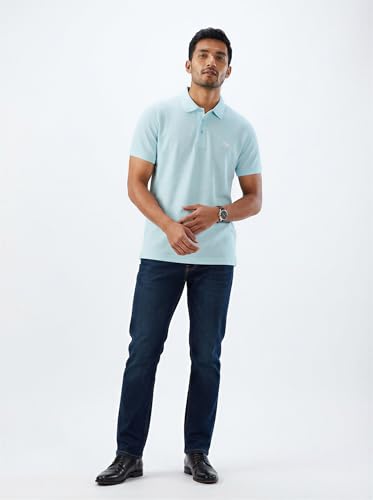 Men Spykar Blue Textured Regular Fit T-Shirt