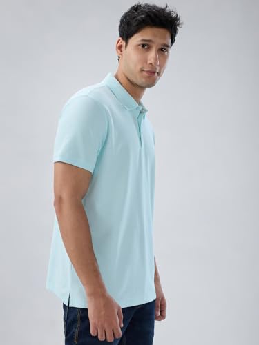 Men Spykar Blue Textured Regular Fit T-Shirt