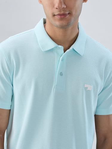 Men Spykar Blue Textured Regular Fit T-Shirt