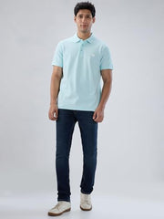 Men Spykar Blue Textured Regular Fit T-Shirt