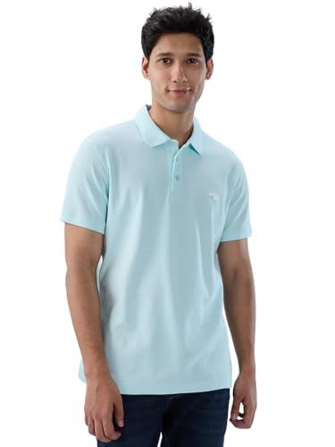Men Spykar Blue Textured Regular Fit T-Shirt