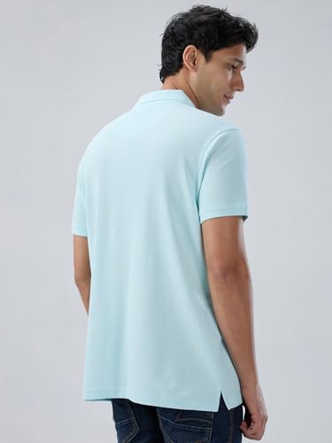 Men Spykar Blue Textured Regular Fit T-Shirt