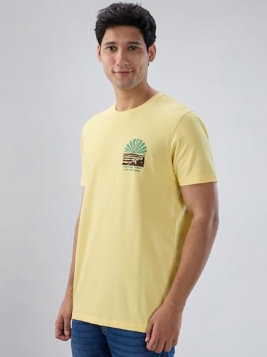 Men Spykar Yellow Graphic Regular Fit T-Shirt