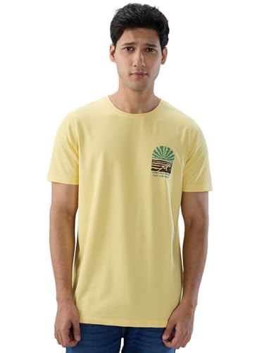 Men Spykar Yellow Graphic Regular Fit T-Shirt