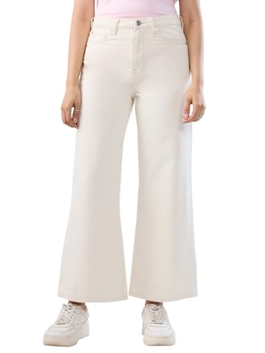 Women Spykar White Solid Wide Leg High Rise Jeans