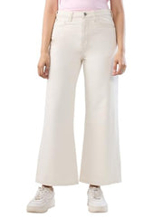 Women Spykar White Solid Wide Leg High Rise Jeans