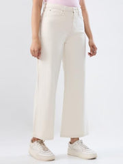 Women Spykar White Solid Wide Leg High Rise Jeans
