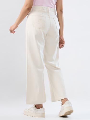 Women Spykar White Solid Wide Leg High Rise Jeans