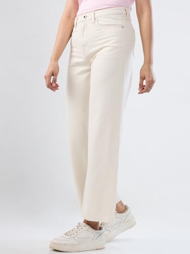Women Spykar White Solid Wide Leg High Rise Jeans