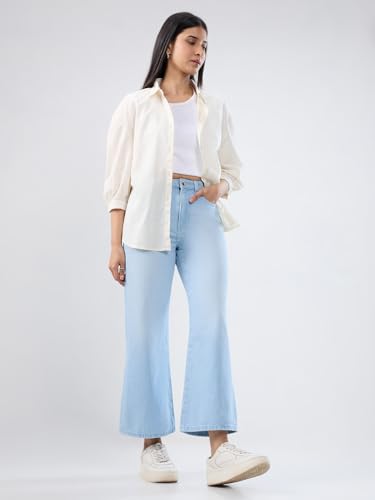 Women Spykar Blue Solid Wide Leg High Rise Jeans