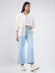 Women Spykar Blue Solid Wide Leg High Rise Jeans