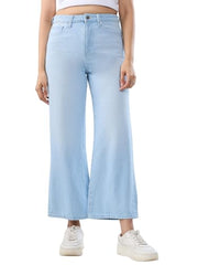 Women Spykar Blue Solid Wide Leg High Rise Jeans