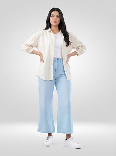 Women Spykar Blue Solid Wide Leg High Rise Jeans