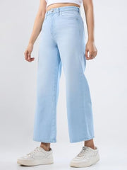 Women Spykar Blue Solid Wide Leg High Rise Jeans