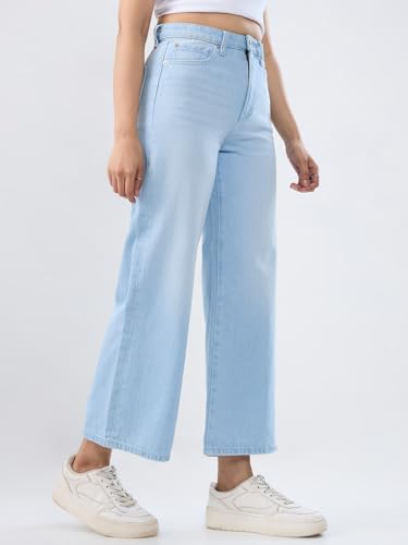 Women Spykar Blue Solid Wide Leg High Rise Jeans