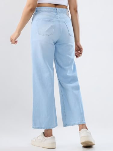 Women Spykar Blue Solid Wide Leg High Rise Jeans