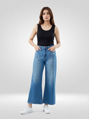Women Spykar Blue Solid Wide Leg High Rise Jeans