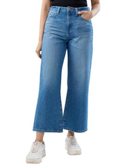 Women Spykar Blue Solid Wide Leg High Rise Jeans