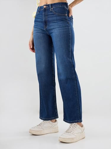 Spykar Women Blue Solid Wide Leg High Rise Jeans