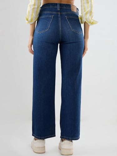 Spykar Women Blue Solid Wide Leg High Rise Jeans
