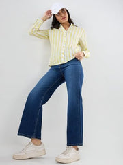 Spykar Women Blue Solid Wide Leg High Rise Jeans