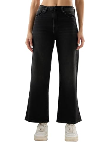 Spykar Women Black Solid Wide Leg High Rise Jeans