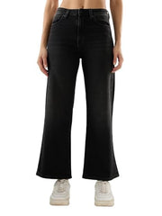 Spykar Women Black Solid Wide Leg High Rise Jeans