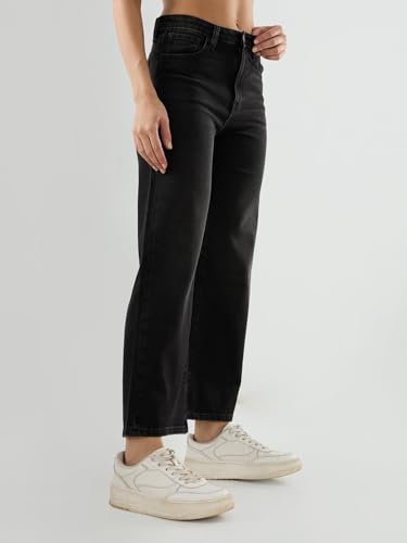 Spykar Women Black Solid Wide Leg High Rise Jeans