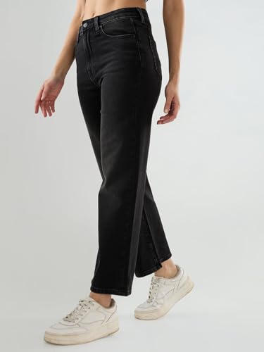 Spykar Women Black Solid Wide Leg High Rise Jeans