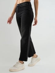 Spykar Women Black Solid Wide Leg High Rise Jeans
