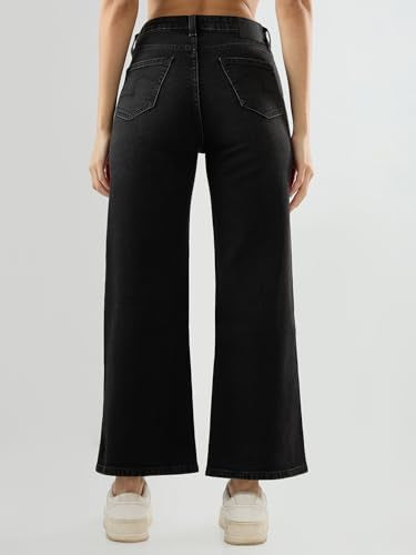 Spykar Women Black Solid Wide Leg High Rise Jeans