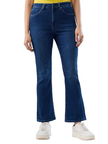 Women Spykar Blue Solid Boot Cut Fit High Rise Jeans