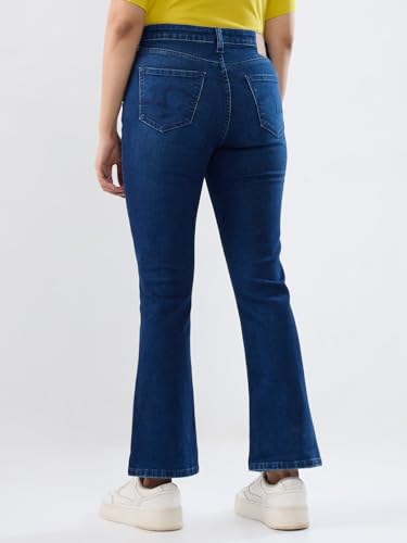Women Spykar Blue Solid Boot Cut Fit High Rise Jeans