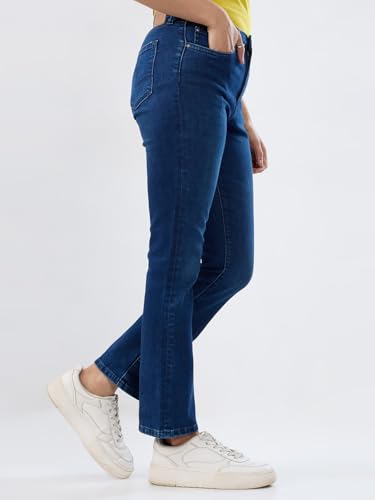 Women Spykar Blue Solid Boot Cut Fit High Rise Jeans