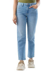 Women Spykar Blue Solid Slim Fit Mid Rise Jeans