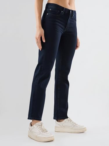 Spykar Women Blue Solid Slim Fit Mid Rise Jeans