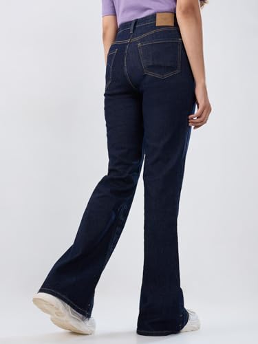 Women Spykar Blue Solid Flare Leg Mid Rise Jeans