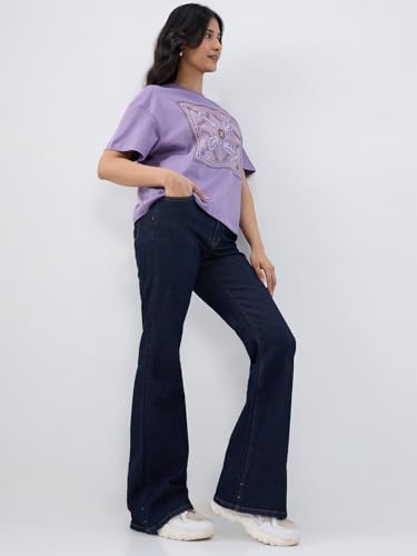 Women Spykar Blue Solid Flare Leg Mid Rise Jeans